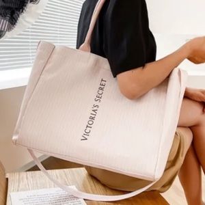 Victoria Secret Limited Edition Logo Pink & White Stripe Canvas Tote - NWTags
